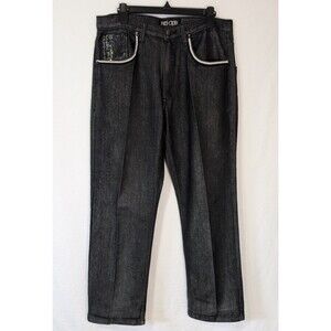 Red Ape Y2K Baggy Hip Hop Jeans Black Denim Faux Croc Trim Men’s Size 34x32